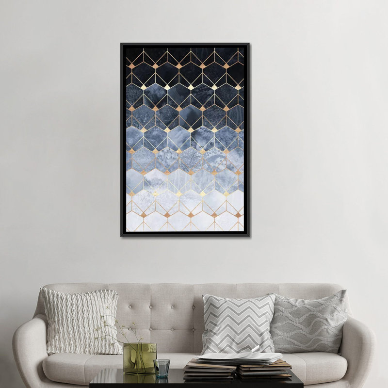 «Blue Hexagons And Diamonds» par Elisabeth Fredriksson - impression sur toile tendue, H 26 po x l 18 po x P 1,5 po