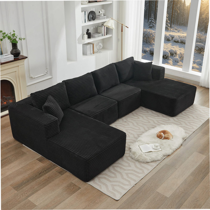 106" Cloud Sectional Couch Double Chaise Lounges(Single Seats not included),Deep Seat Modern Modular Sofa for Living Room,No Assembly Required (Plush Corduroy Fabric)