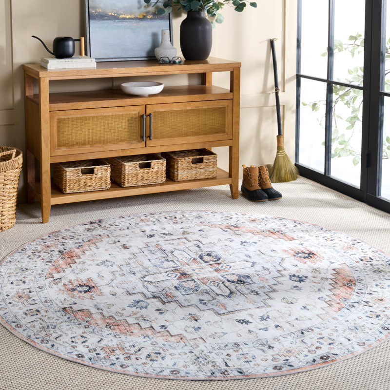 Msrw Arizona 109 Performance Machine Washable Oriental Rug, Round 6'