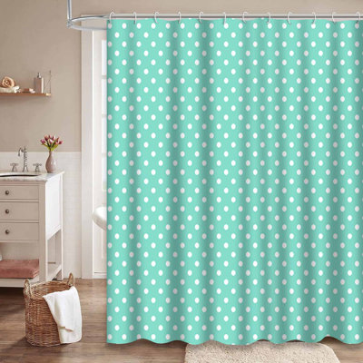 Rideau de douche Aqua à pois blancs, menthe, bleu, vert, 12 crochets