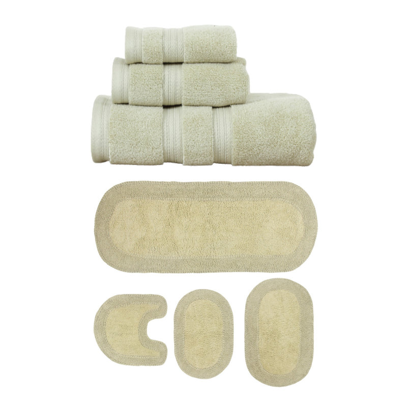 Brunk Collection 100% Soft Cotton 3 Pc Towel Set & 4 Pc Bath Rug Set, (Set of 7), Dark Gray