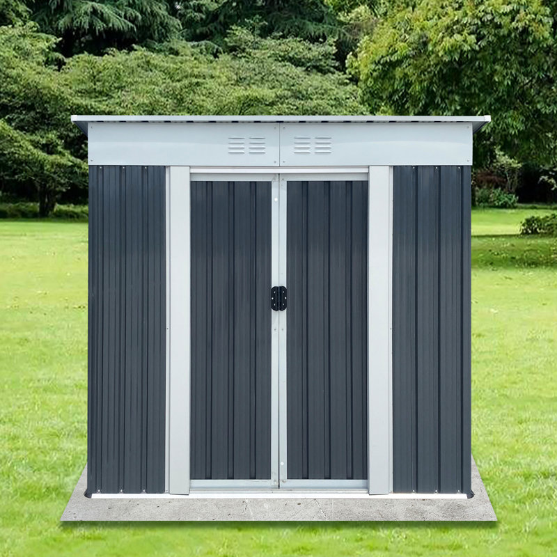 6Ftx4ft Grey Outdoor Shed With Pent Roof - Comprised Of Intense Galvanized Steel & Aluminum Alloy, , Suited For Keeping Garden Supplies, Furniture, Tools, Bicycles Storage Unit Crafted From Reliable