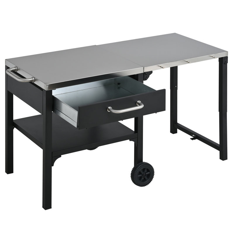 Chariot de cuisine avec chariot pliable et plateau de rangement pour la cour, Noir