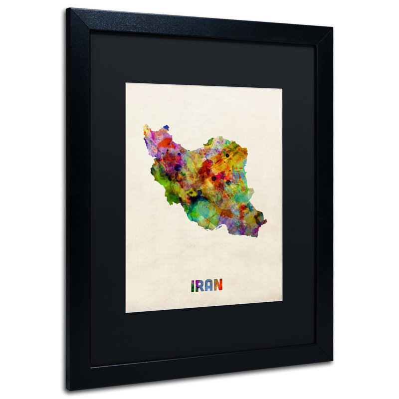 « iran map », impression encadrée, H 20 po x l 16 po x P 0,5 po