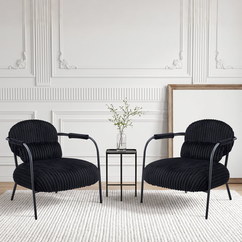 Ensemble de 2 fauteuils d'appoint rembourrés en velours côtelé avec coussin lombaire Aldarondo, Noir