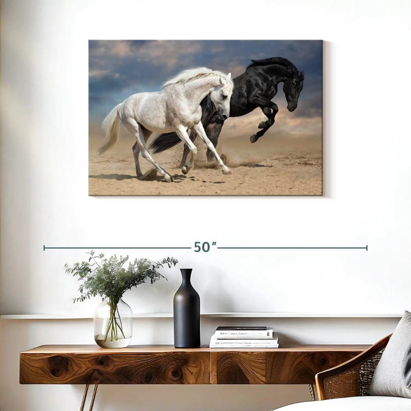 Chevaux noirs et blancs Brampt, H 24 po x l 36 po