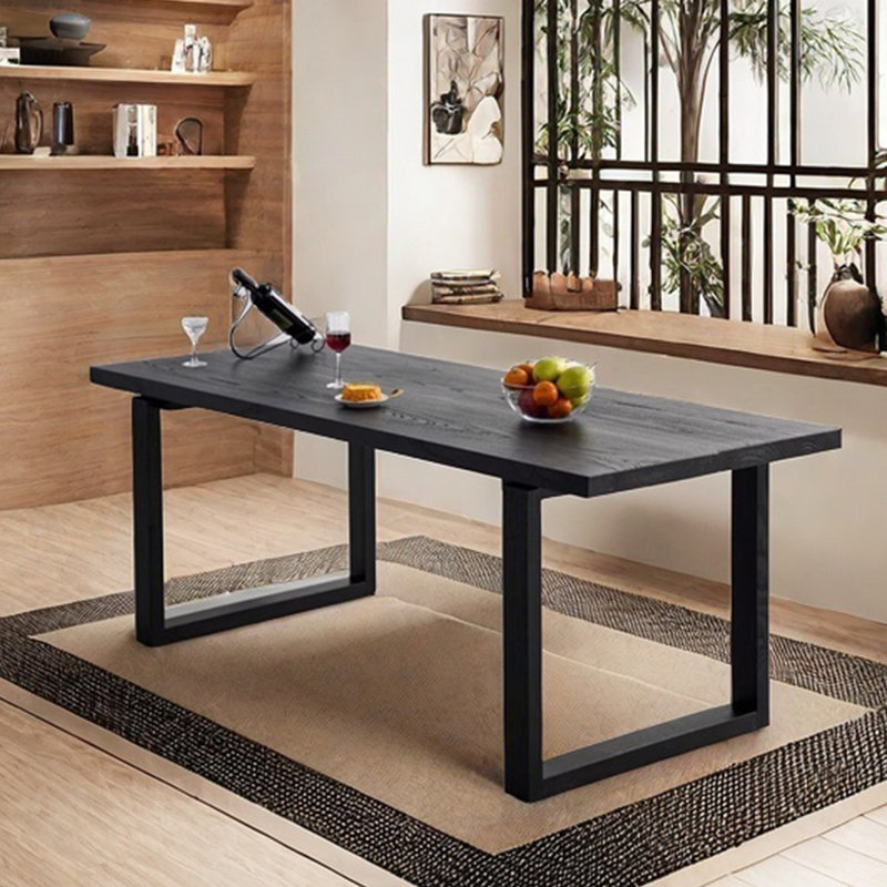 Black solid wood dining table rectangular home, 29.53"H x 94.49"L x 31.5"W