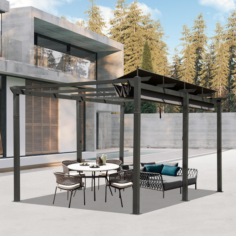 Pergola en aluminium avec auvent, 16 pi x 11 pi, gris