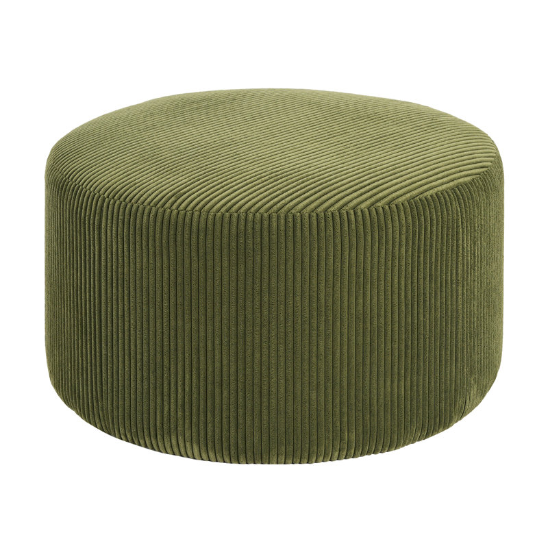 Upholstered Round Ottoman, Olive Green