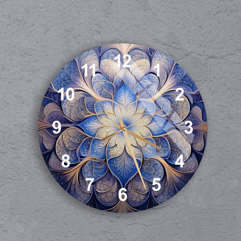 Horloge murale bohémienne florale Mandala, 10", Blanc