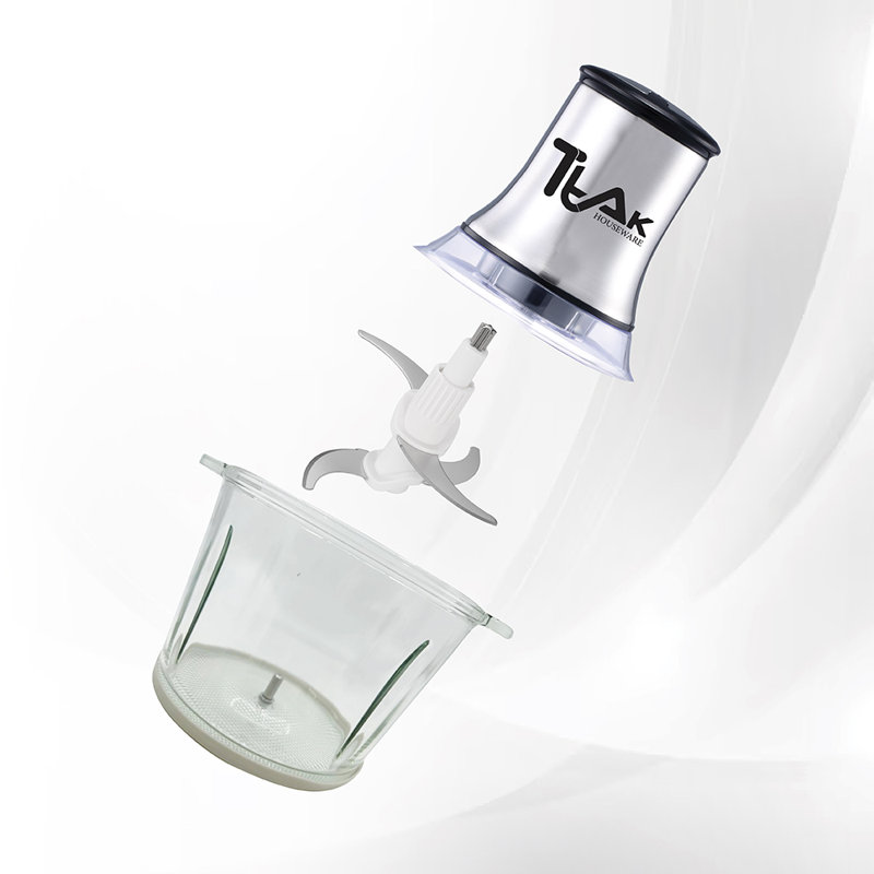 Ttak HOUSEWARE Electric Chopper with Glass Bowl- 3 Liter (12 Cups), 300W Motor Food Processor, 4 Sharp Blades | Glass Bowl for Chopping Fruits, Salads, Vegetables, Minced Meat
