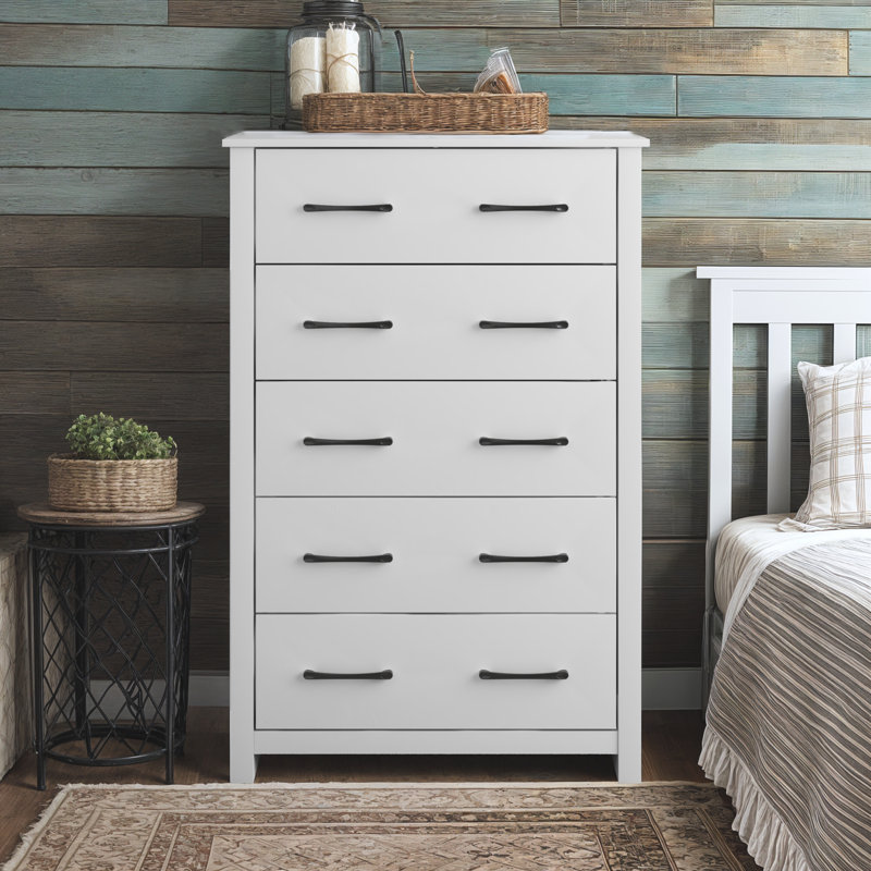 Commode 5 tiroirs H 46,7 po Walter, Blanc mat