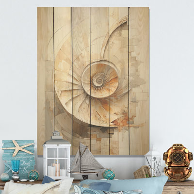 Escargots abstraits Nautilus I - Nautilus, art sur bois de pin naturel