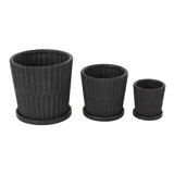Cole And Grey 3 Piece Ceramic Ribbed Planter With Attached Saucer Set