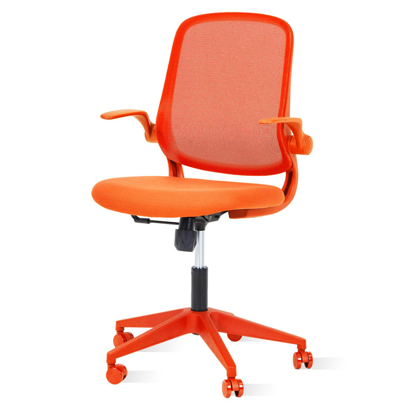 Chaise orange avec accoudoirs rabattables, chaise de bureau en filet respirant avec support lombaire, chaise d'ordinateur pivotante réglable