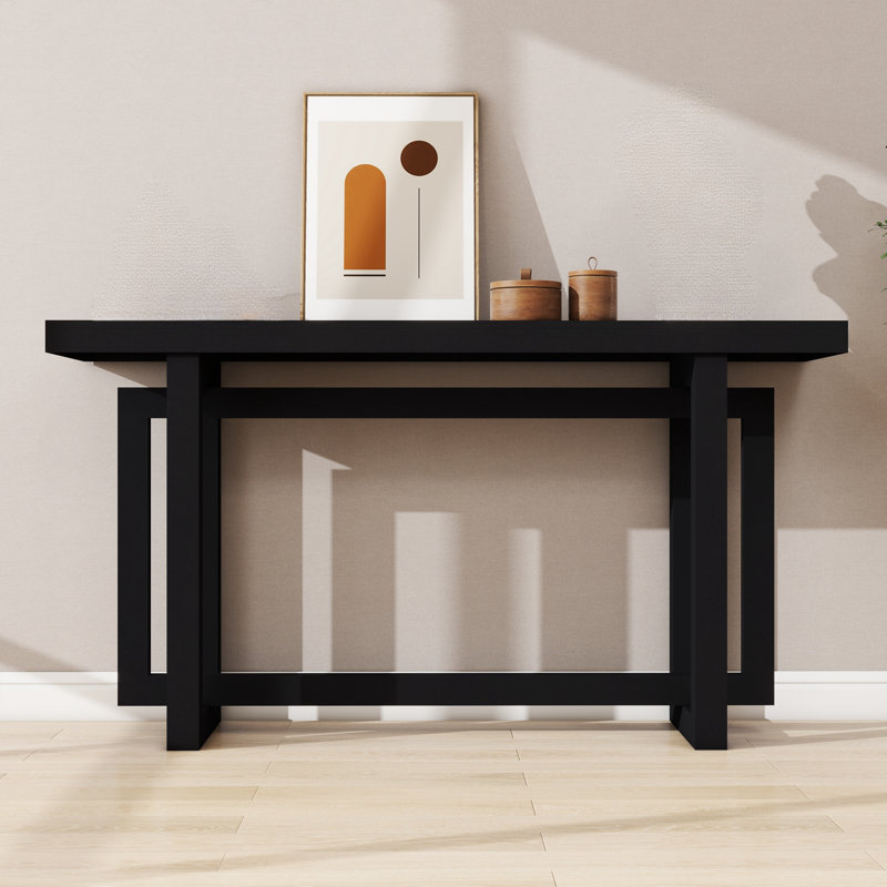 Console de vestibule moderne de 59 po avec pieds en pin massif Brazos, Noir, Noir
