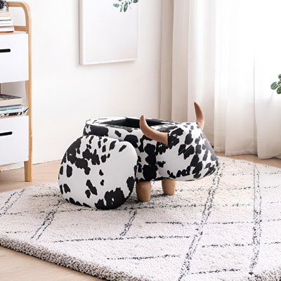 Repose-pieds avec rangement pour vache, 24,8 po x 13,78 po x 14,57 po, fausse fourrure, brun et blanc, rangement, assemblage sans outil