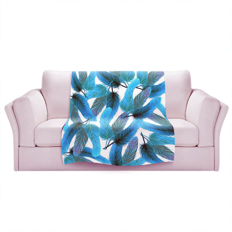  Jeté à plumes turquoise, l 51 po x L 60 po, Bleu / Blanc