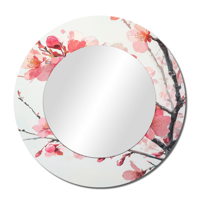 Pink Cherry Blossoms Summer Embrace I - Traditional Mirror Wall Art - Printed On Metal