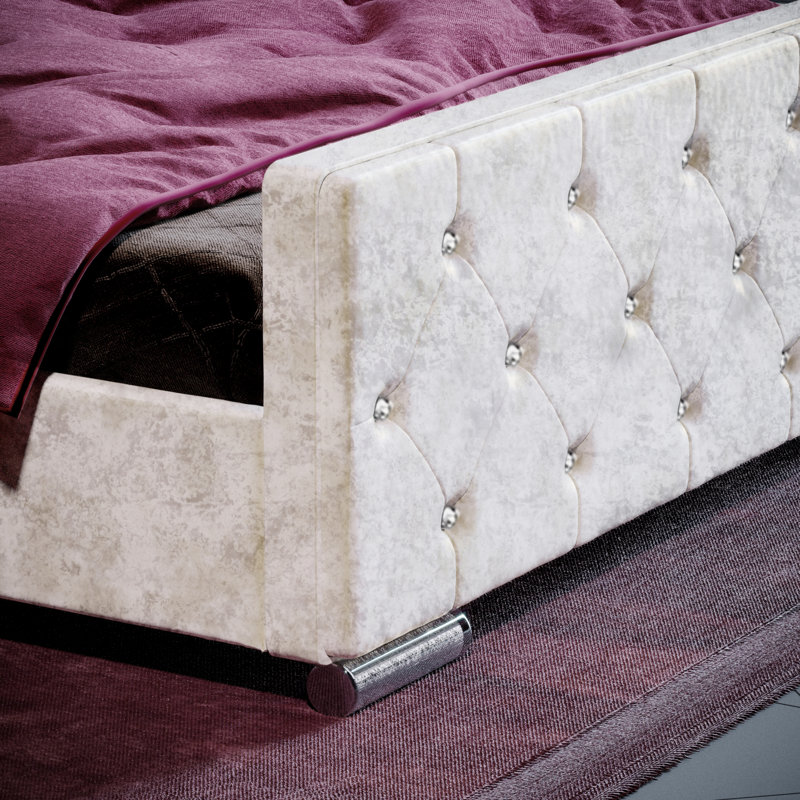 Kali Upholstered Bed, Double (4'6)	, Crushed Velvet Oyster
