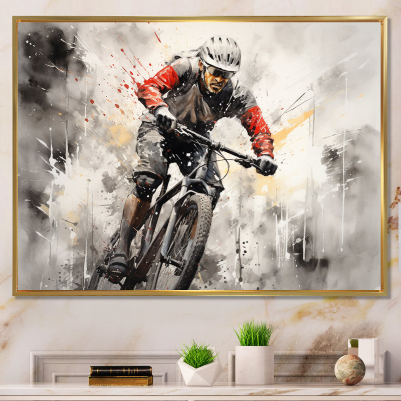 " Bicycle Pedal Power I ", 34" H x 44" W x 1.5" D, Gold Floater Framed