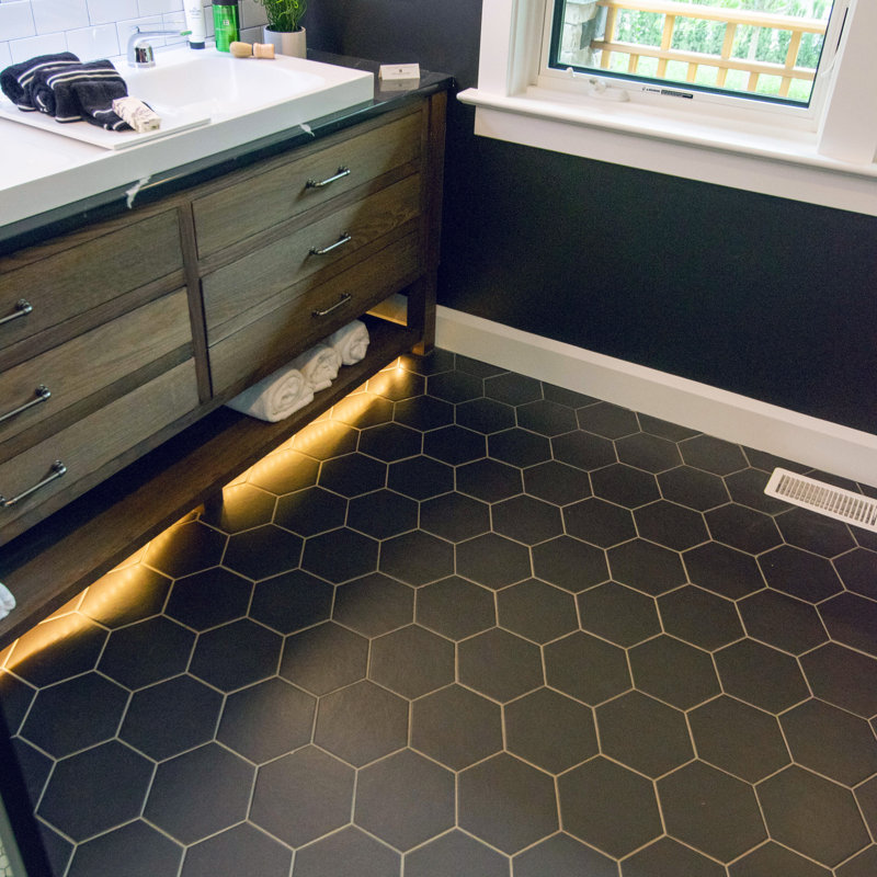 Hexatile 7" x 8" Porcelain Tile, Matte Nero
