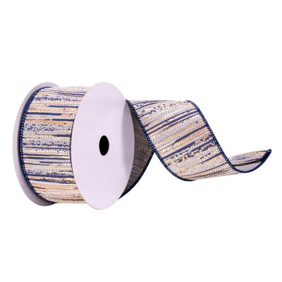 Vickerman 2.5" X 10 Ribbon With Champagne Stripes 2.5'' Striped Fabric Ribbon