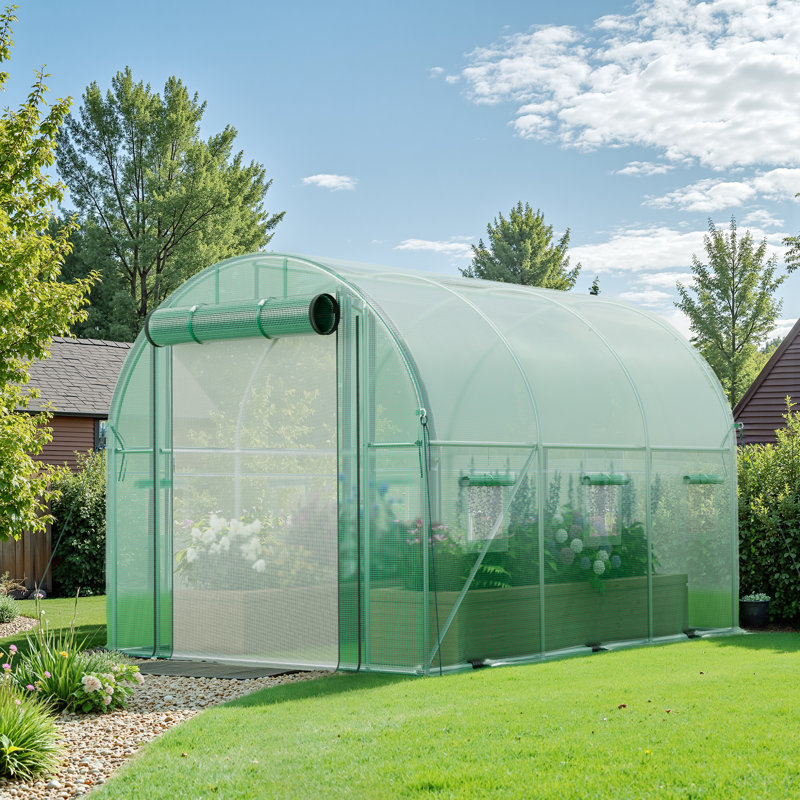10x6.5x6.5 Ft Walk-in Tunnel Greenhouse With 6 Ventilated Mesh Windows, Green