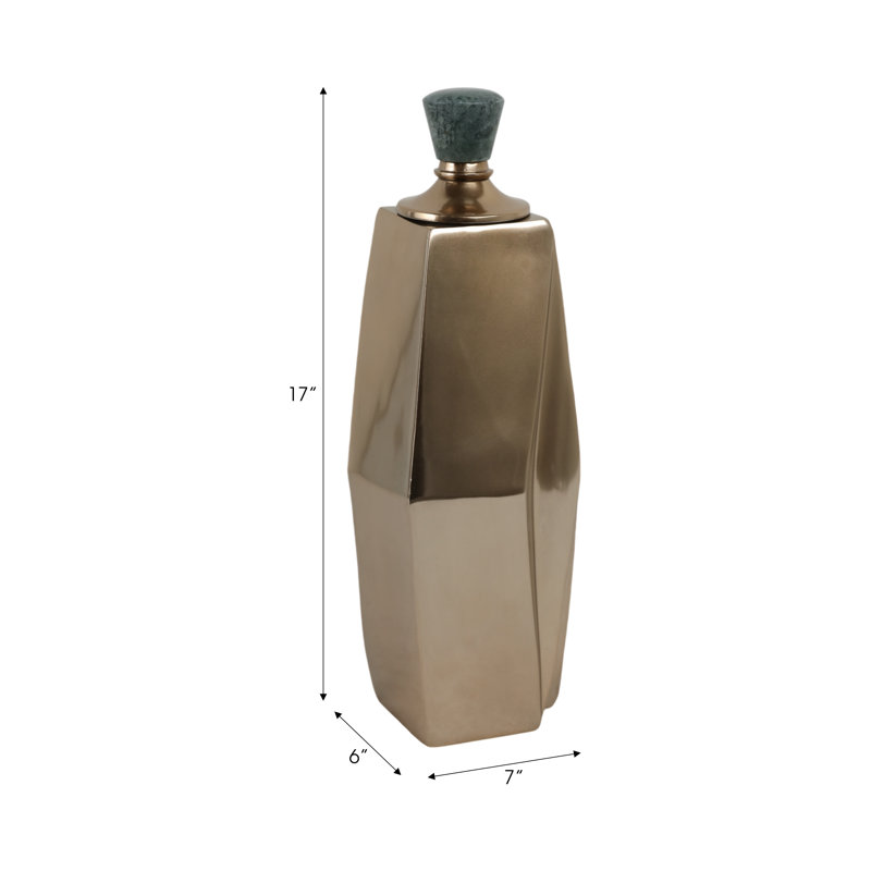 Handmade Metal Decorative Bottle, 17" H x 7" W x 6" D
