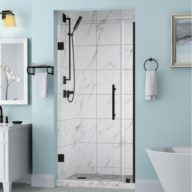 Belmore Hinged Frameless Shower Door, Oil Rubbed Bronze, Frosted
