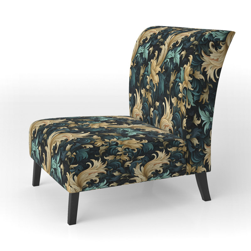 Fauteuil de chambre damassé noir et doré Flourish I