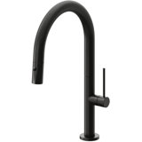 Poetto Pull Down Kitchen Faucet With Button Sprayer Low Arc Spout