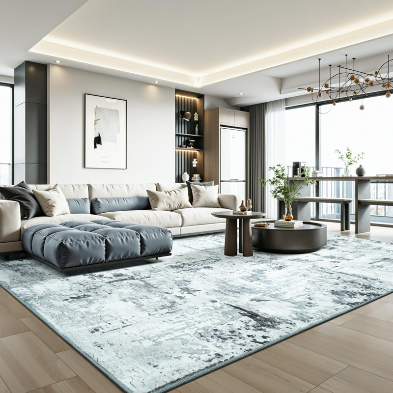 8'X10' Neutral Machine Washable Abstract Modern Area Rugs Brown/Grey, Rectangle 8' x 10', Brown