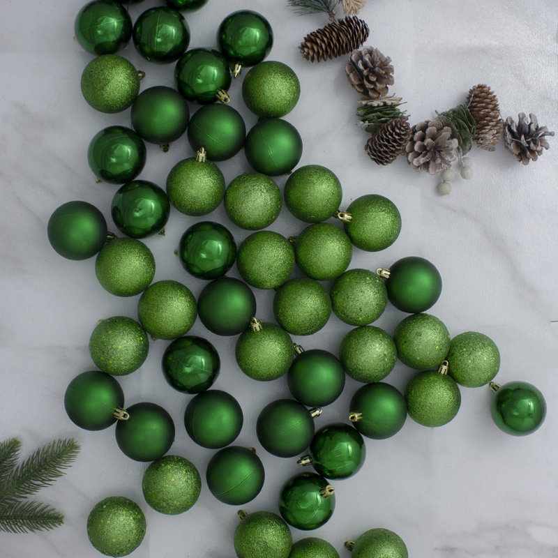 Boules de Noël incassables à 4 finitions, 2.5", Vert, 60