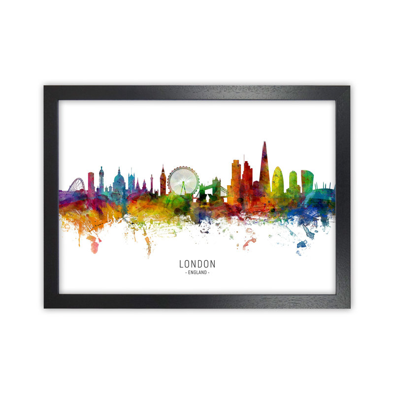 London England Skyline by Michael Tompsett - Print, 46cm H x 63cm W x 3cm D, Black Framed