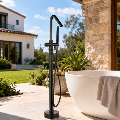 Robinet de baignoire d'extérieur en acier inoxydable 316 avec valve thermostatique, bec pivotant et douche à main