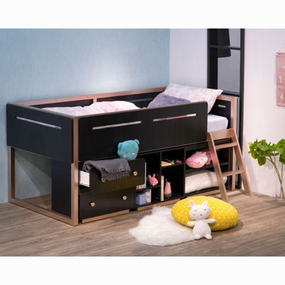 Prescott Rectangular Bookshelf with 2 Compartments in Black and Rose-Gold