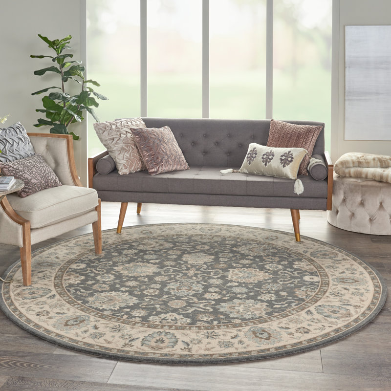 Round Isadora Oriental Wool Gray/Cream Area Rug, Round 7'10"