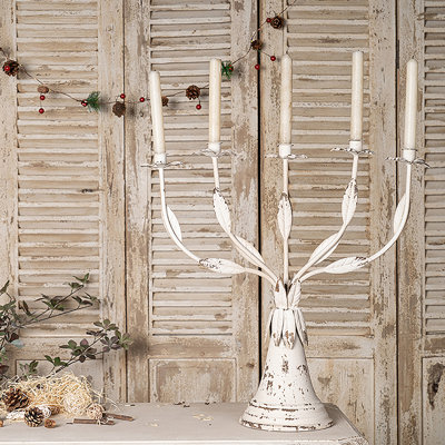 Vintage White Floral Candle Holder, Elegant Metal Candle Holder, Branch Candle Holder