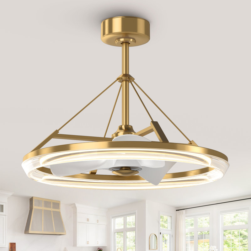 30" Modern Gold Dimmable Caged Chandelier Ceiling Fan with LED Lights and Remote Control