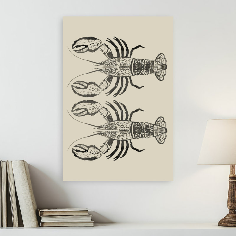 Paire de homard dessiné, impression d'art classique rustique sur un homard, H 24 po x l 16 po