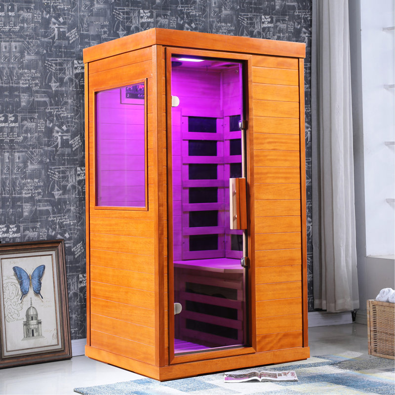 Pièce sèche intérieure à infrarouges lointains avec lecteur de musique, lecture, éclairage à 7 couleurs, 6 panneaux chauffants en fibre de carbone, commande tactile, porte en verre trempé, température de minuterie
