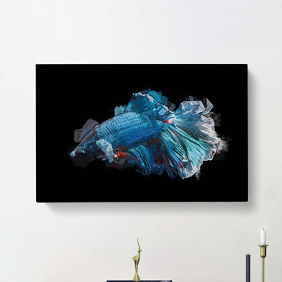 Blue Siamese Fighting Fish in Abstract - Wrapped Canvas