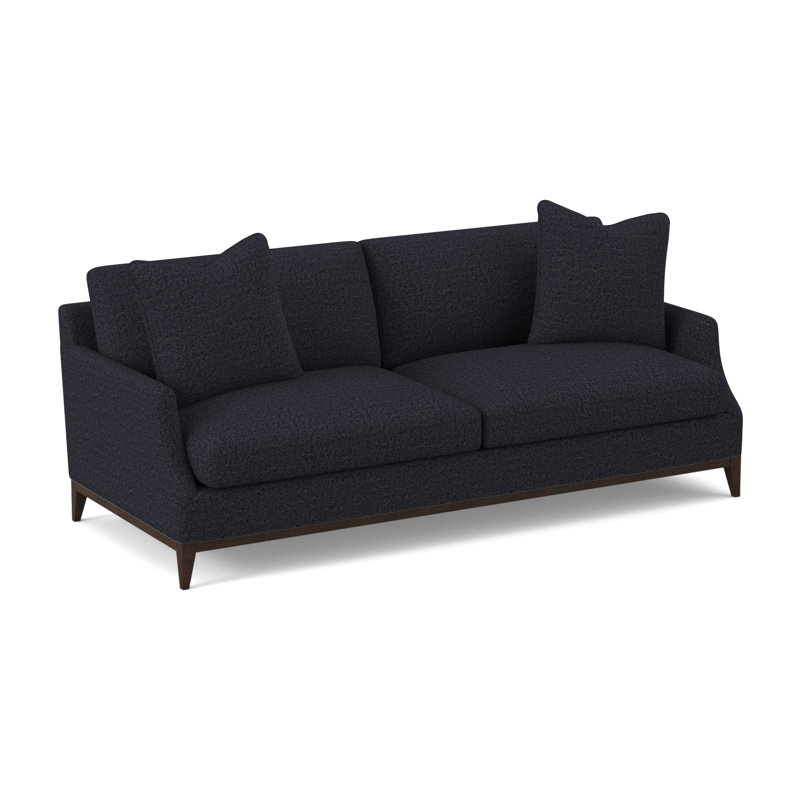 Porter Boucle and Velvet Sofa, Venice Navy 100% Polyester, American Walnut