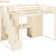 Lit mezzanine pleine grandeur de couleur beige, avec escalier latéral, tablettes ouvertes et coiffeuse de couleur beige, avec rangement intégré, rangement-929948798
