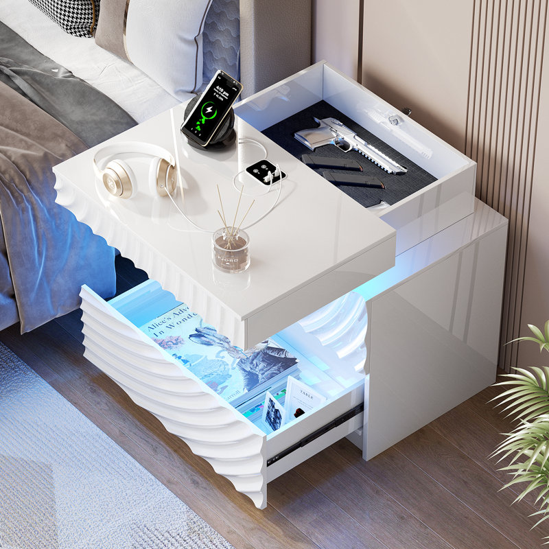 Table de chevet moderne avec capteur de luminosité (ensemble de 2), White