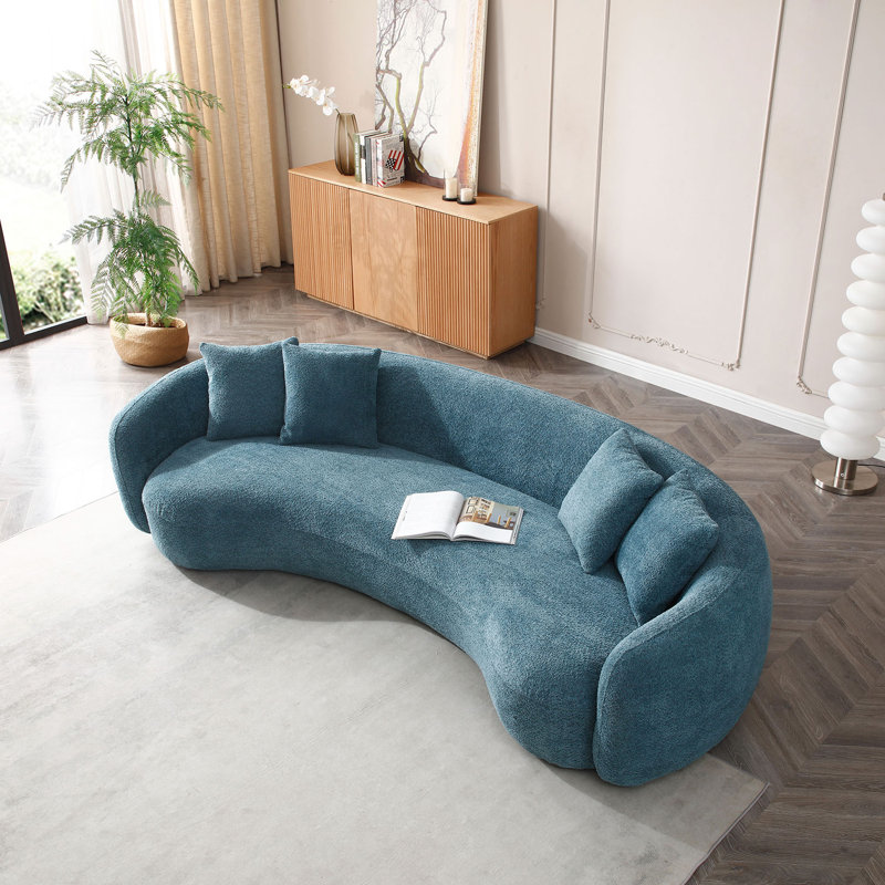 Shaleine 101.4" Curved Sofa, Mid Century Modern Half Moon Living Room Sofa, Blue Polyester Blend