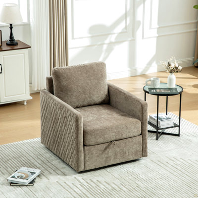 Swivel Armchair With Hidden Storage, Comfy Diamond-Shape Tufted Armrests, Ideal For Living Room And Bedroom Comfort
