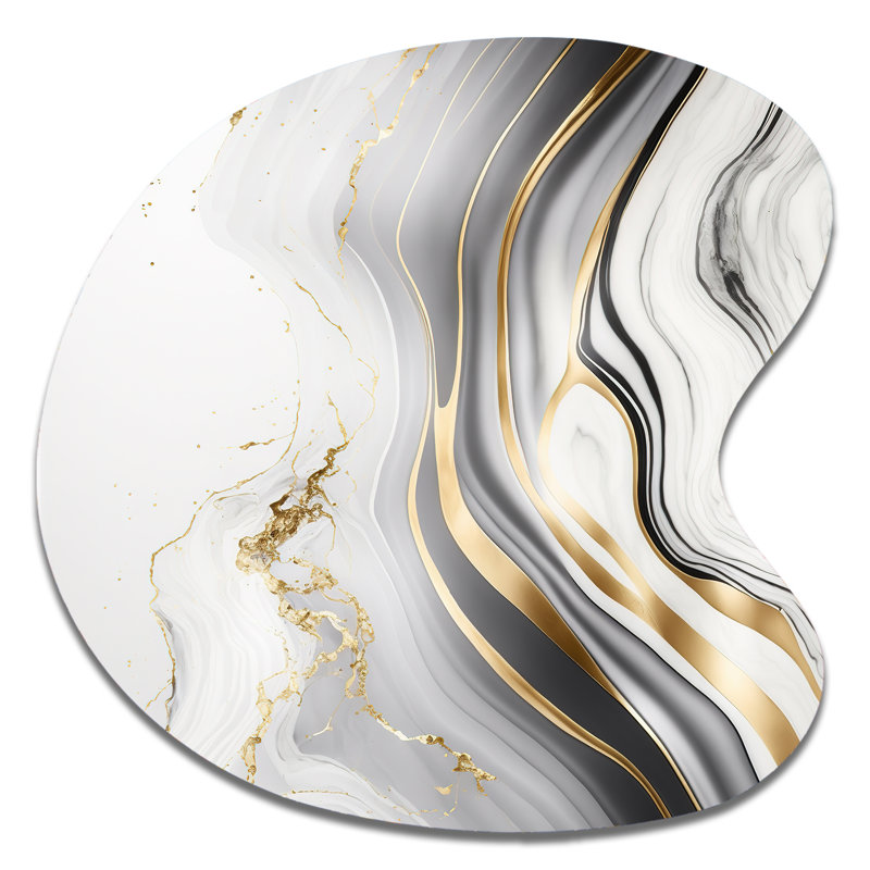 «Abstract Geode Marble Waves Grey III», art abstrait abstrait en forme de goutte en métal, H 33 po x l 33 po