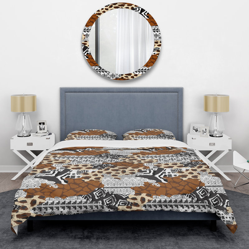 Brown Geometric Pattern Polyester Animal Print Duvet Cover